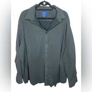 Men's Long Sleeve Black White Birds Eye Button Down Casual Shirt Size 3XL